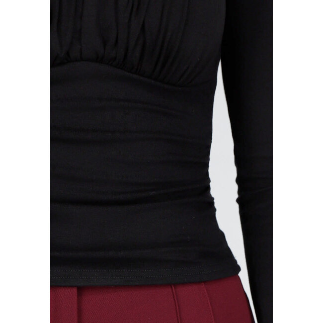 Schwarzes Push-Up-Langarmshirt mit gerafftem Bustier