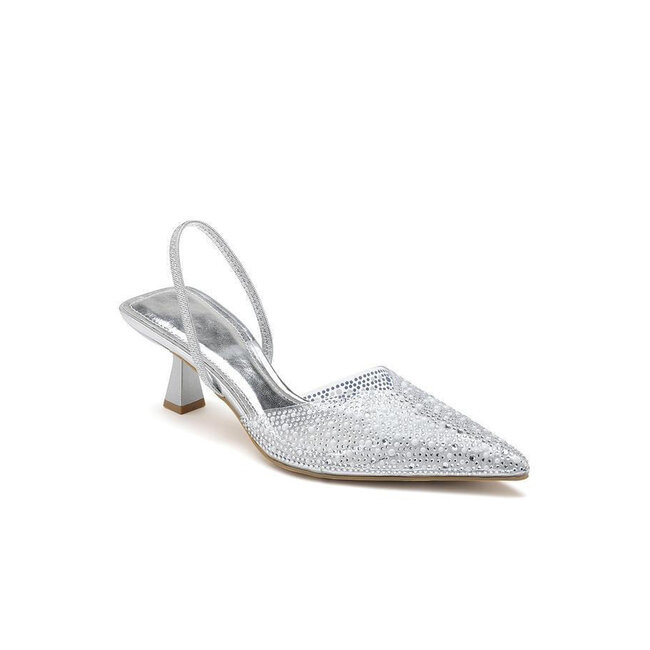 Silberne Slingback-Pumps mit Strass