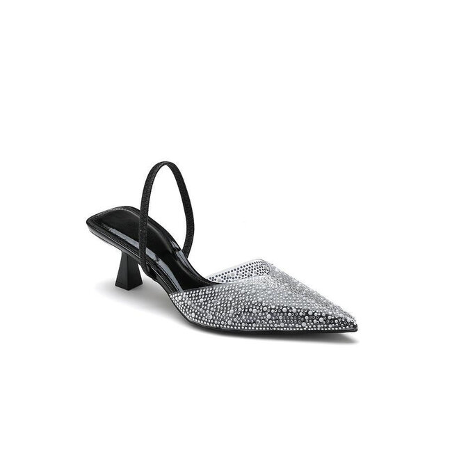 Silberne Slingback-Pumps mit Strass
