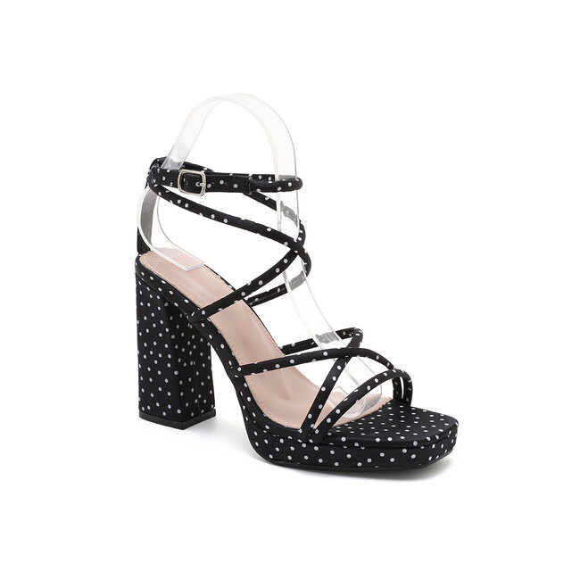 Schwarze Plateau-Sandalen mit Polka-Dot-Print