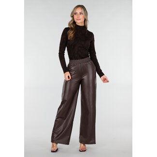 Braune Lederoptik Straight Leg Stretch Hose