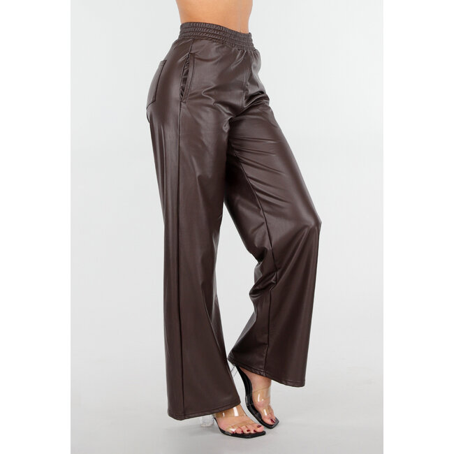 Braune Lederoptik-Hose mit weitem Bein