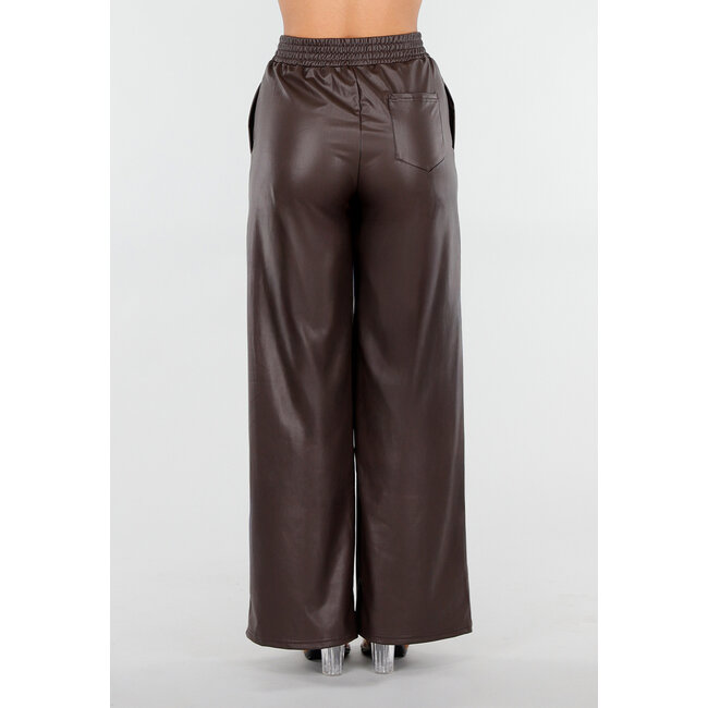 Braune Lederoptik-Hose mit weitem Bein