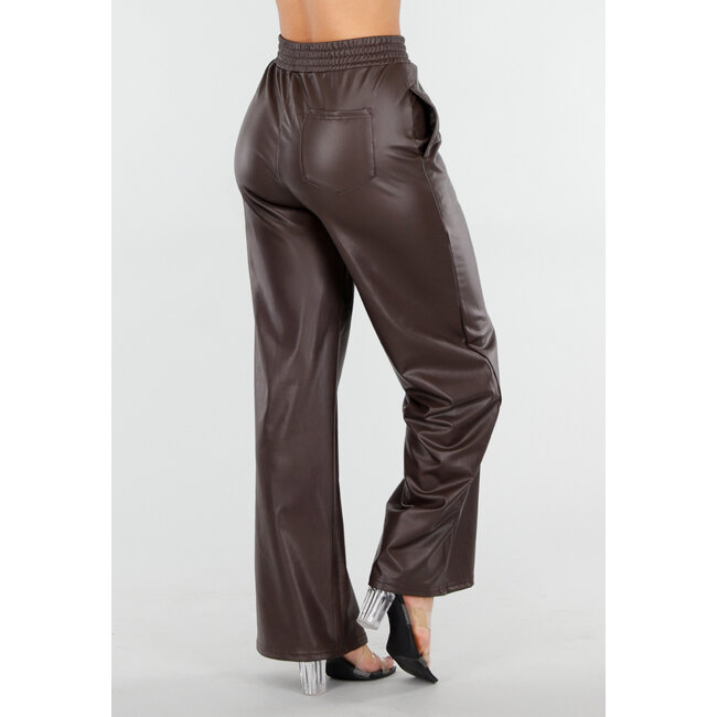 Braune Lederoptik-Hose mit weitem Bein