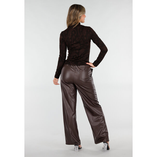 Schwarzes Jacquard-Oberteil mit langen Ärmeln, Rollkragen und Stretchanteil