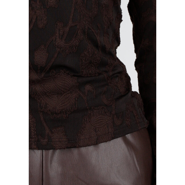 Schwarzes Jacquard-Oberteil mit langen Ärmeln, Rollkragen und Stretchanteil