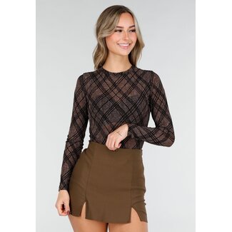 Brauner Mesh-Body mit Karomuster