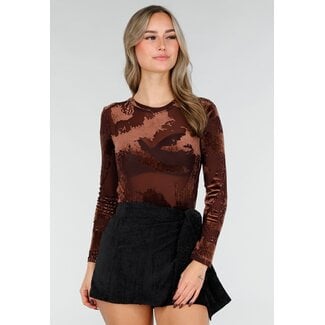 Brauner Mesh-Samt-Body