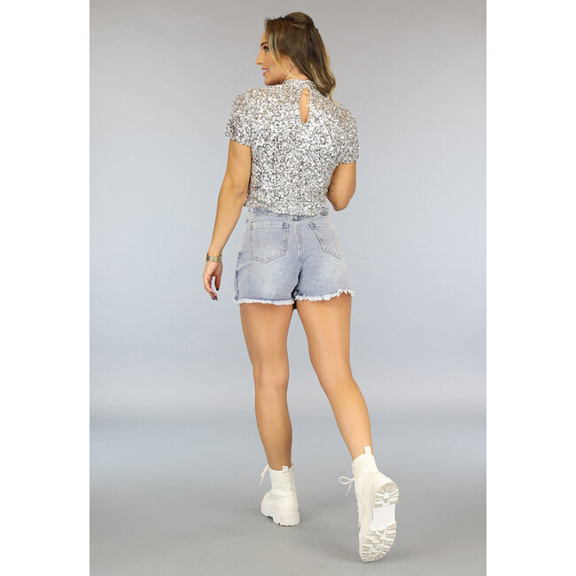 Glitzertop mit hohem Ausschnitt Silber
