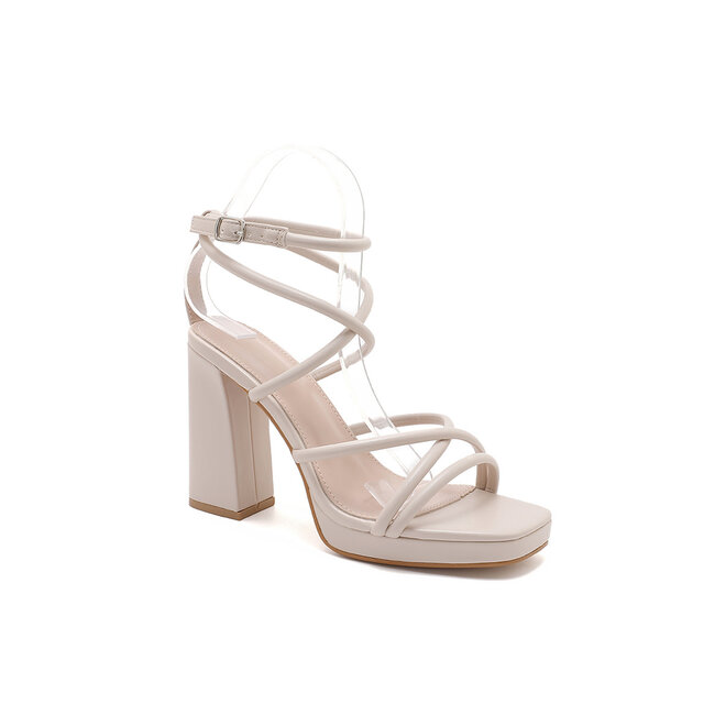 Beige Riemchensandalen mit Blockabsatz