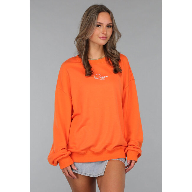 Orange Kings Day Pullover Damen mit Queen Bae Aufdruck