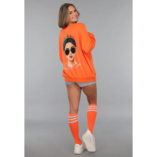Orange Kings Day Pullover Damen mit Queen Bae Aufdruck