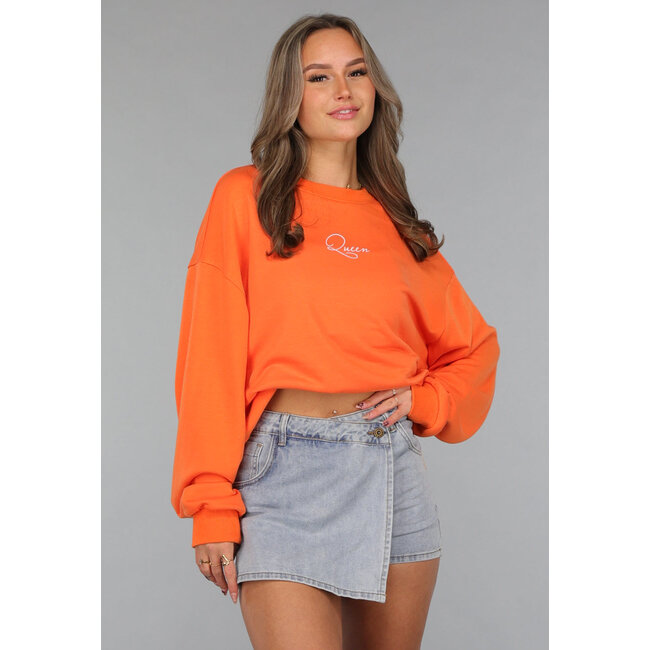 Orange Kings Day Pullover Damen mit Queen Bae Aufdruck