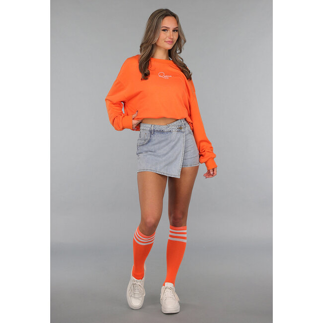 Orange Kings Day Pullover Damen mit Queen Bae Aufdruck