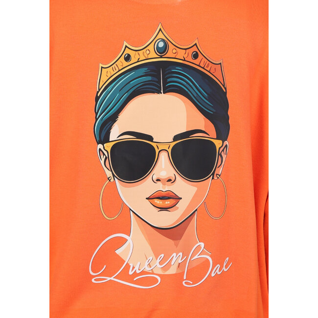 Orange Kings Day Pullover Damen mit Queen Bae Aufdruck