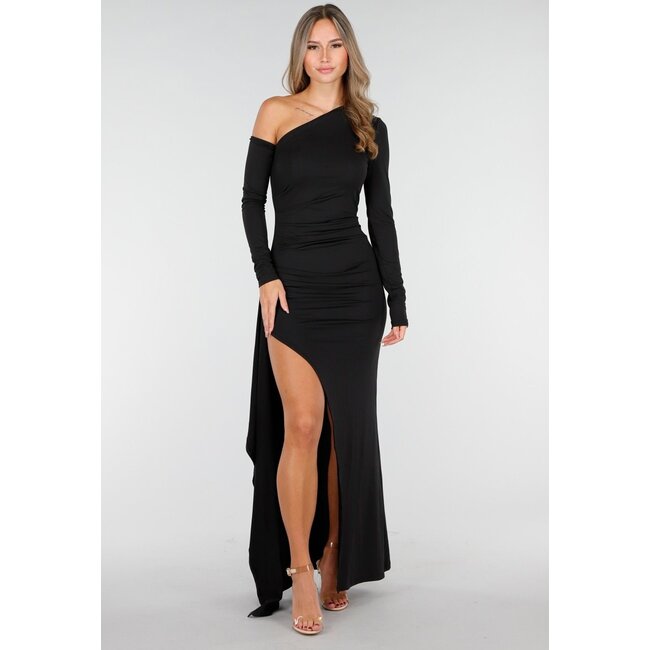 Schwarzes One-Shoulder-Stretchkleid