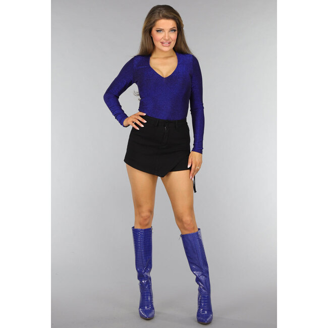 Blauer Glitzer-Bodysuit mit langen Ärmeln