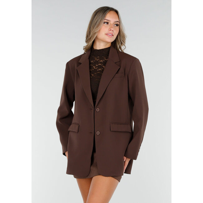 Brauner Oversized-Blazer mit Knöpfen und Pattentaschen