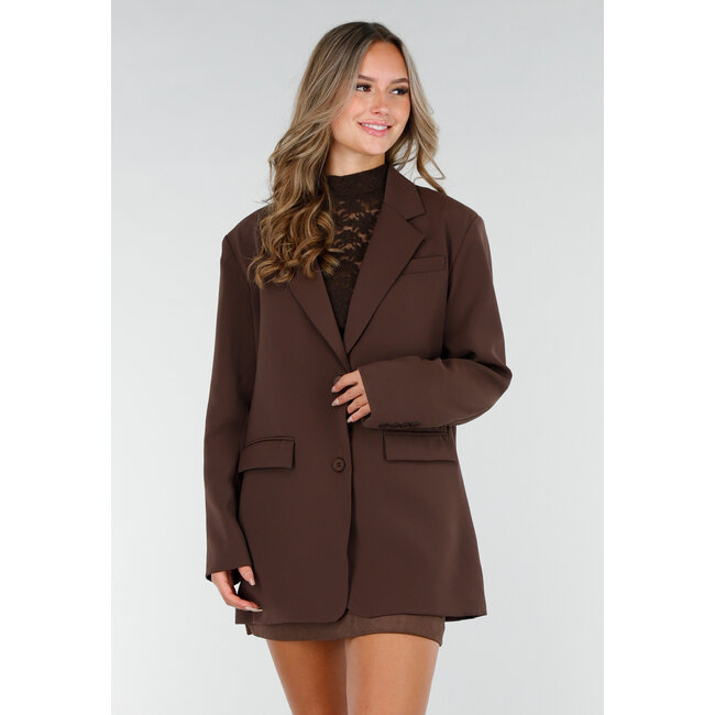 Brauner Oversized-Blazer mit Knöpfen und Pattentaschen