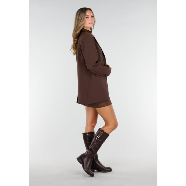 Brauner Oversized-Blazer mit Knöpfen und Pattentaschen