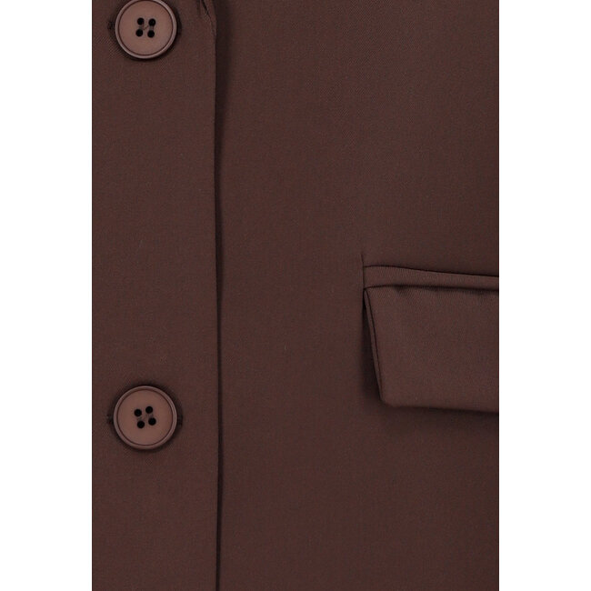 Brauner Oversized-Blazer mit Knöpfen und Pattentaschen