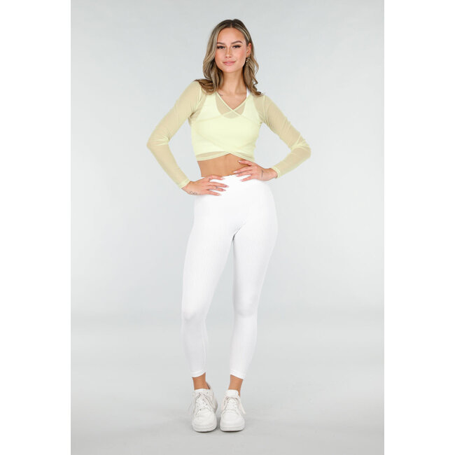 Buttergelbes Mesh-Wickeloberteil mit Stretch