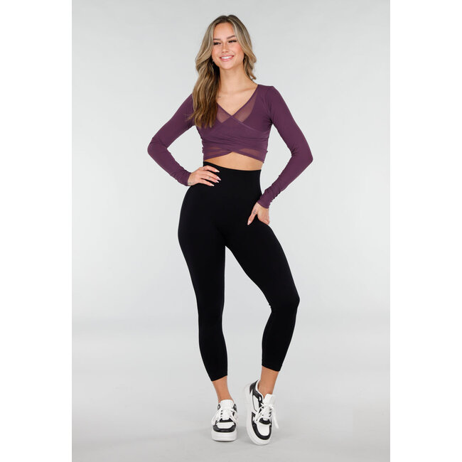 Lila Mesh-Sporttop mit langen Ärmeln