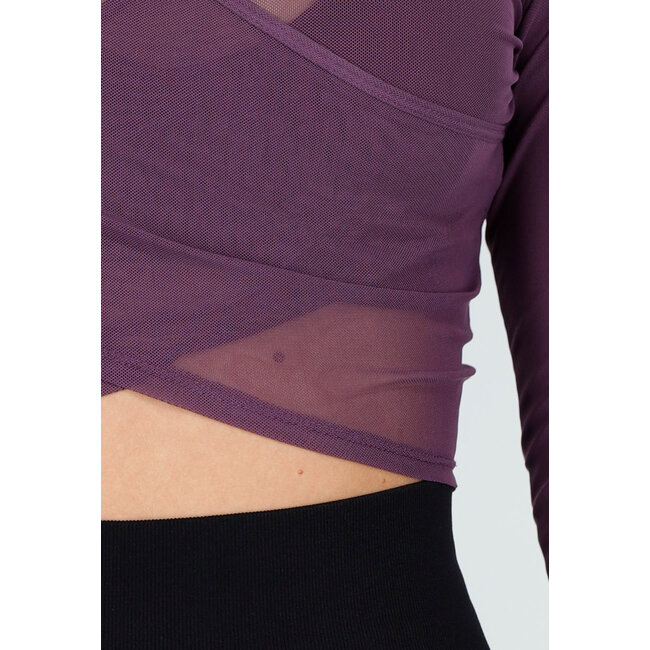 Lila Mesh-Sporttop mit langen Ärmeln