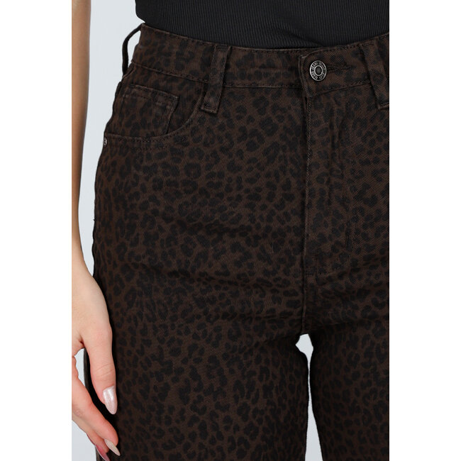 Braune Leopard-Jeans mit geradem Bein und Stretchanteil