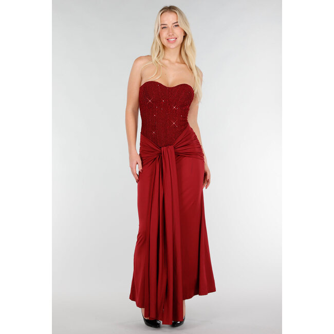 Strapless Korsettkleid in Bordeaux mit Glitzer