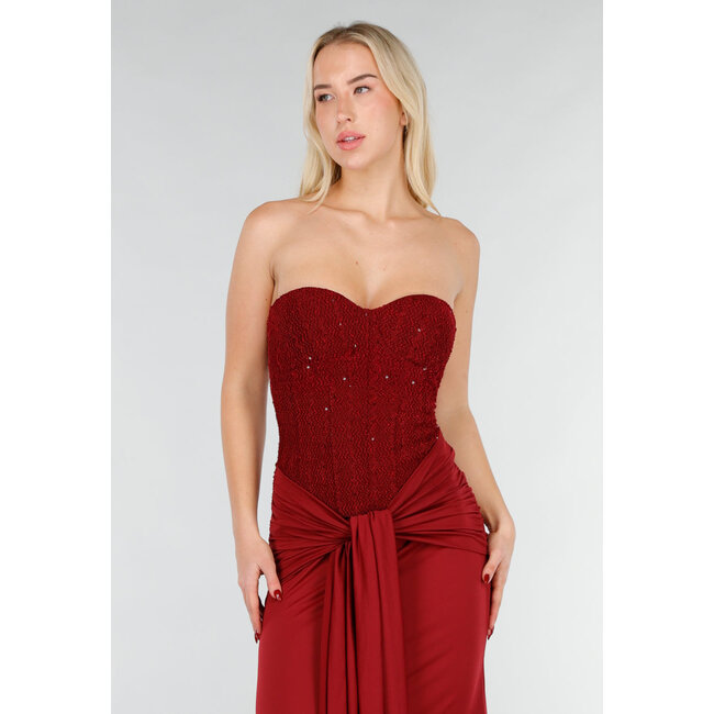 Strapless Korsettkleid in Bordeaux mit Glitzer