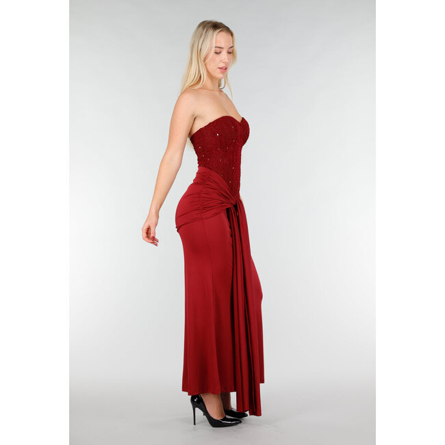 Strapless Korsettkleid in Bordeaux mit Glitzer