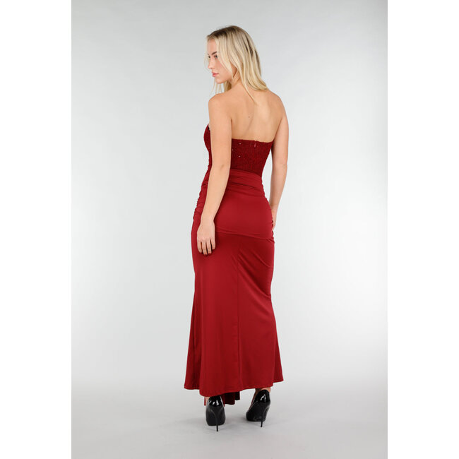 Strapless Korsettkleid in Bordeaux mit Glitzer