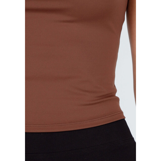 Braunes Spaghetti-Träger-Crop-Top mit Polstern