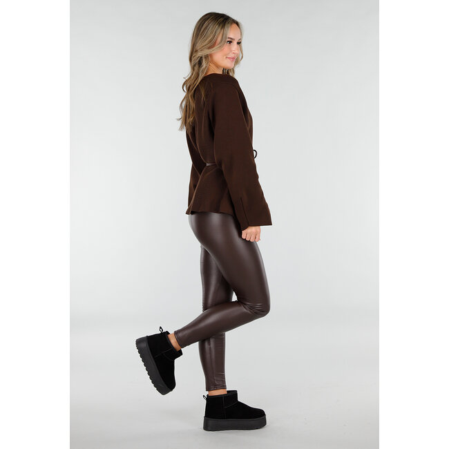 Braune Leggings aus Kunstleder mit hoher Taille und Stretchanteil