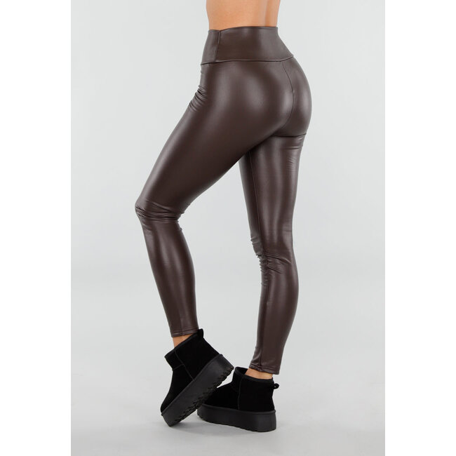 Braune Leggings aus Kunstleder mit hoher Taille und Stretchanteil