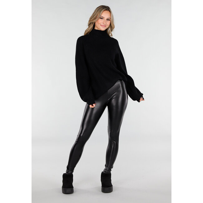 Schwarze Leggings mit hoher Taille in Lederoptik