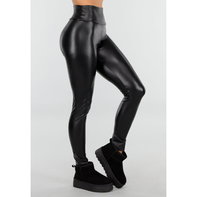 Schwarze Leggings mit hoher Taille in Lederoptik