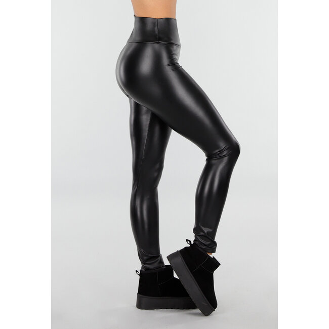 Schwarze Leggings mit hoher Taille in Lederoptik