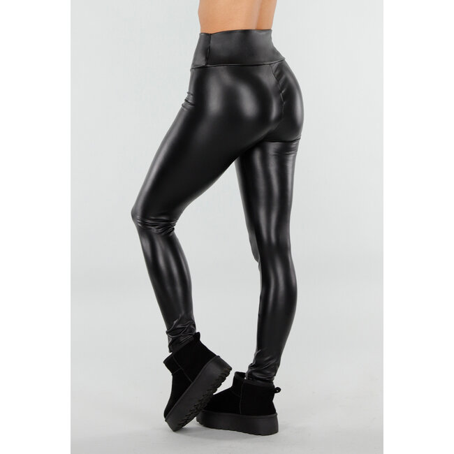 Schwarze Leggings mit hoher Taille in Lederoptik