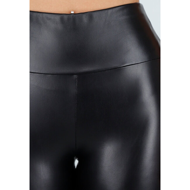 Schwarze Leggings mit hoher Taille in Lederoptik