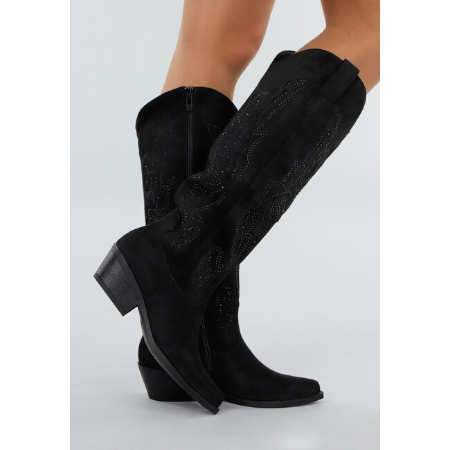Schwarze Wildleder-Cowboystiefel mit Glitzer