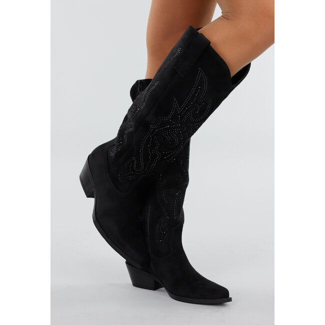 Schwarze Wildleder-Cowboystiefel mit Glitzer