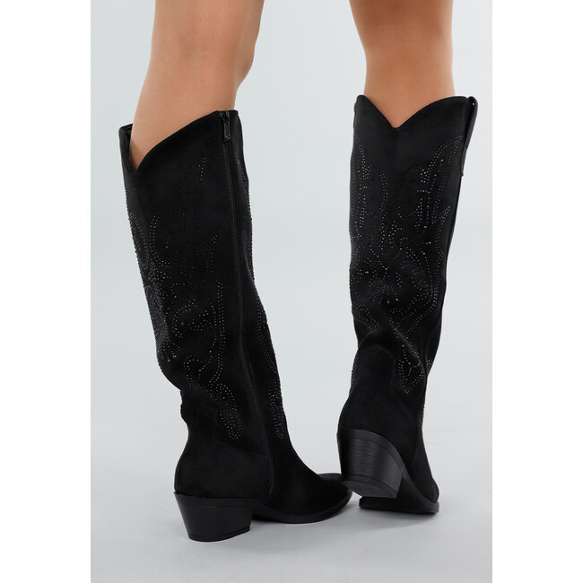Schwarze Wildleder-Cowboystiefel mit Glitzer