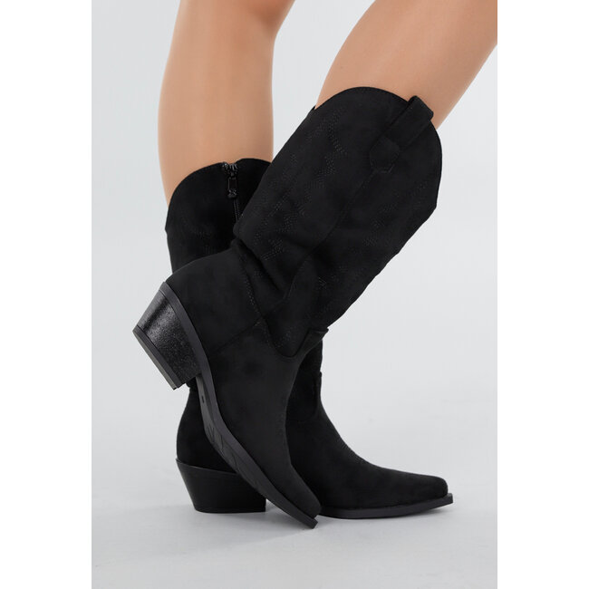 Schwarze Wildleder-Cowboystiefel mit Westernmuster