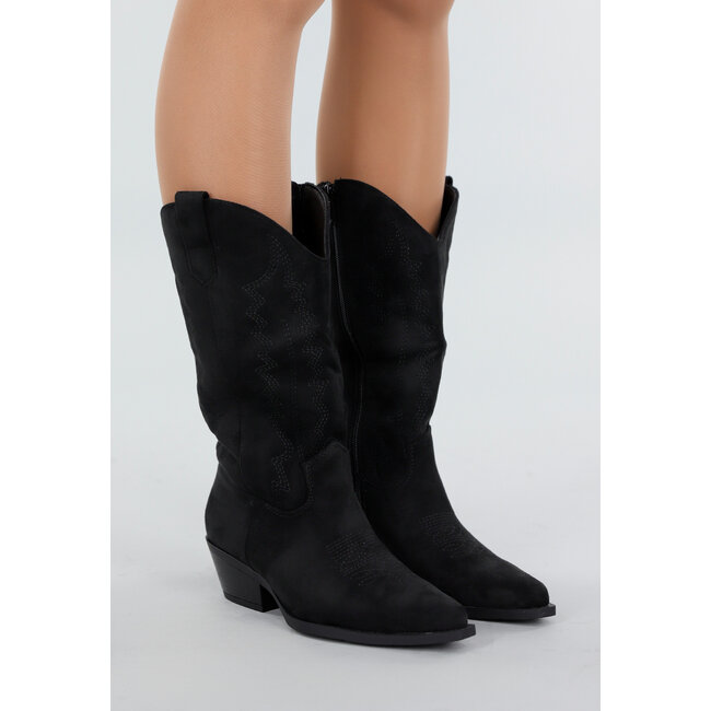 Schwarze Wildleder-Cowboystiefel mit Westernmuster