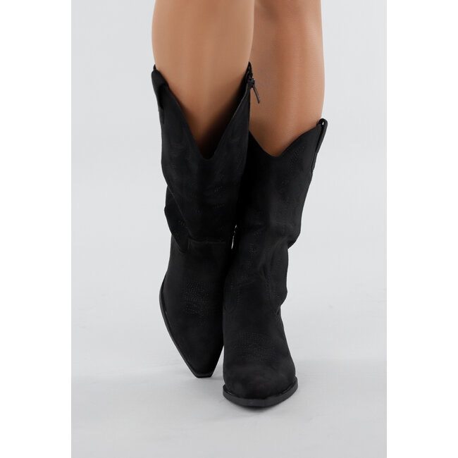Schwarze Wildleder-Cowboystiefel mit Westernmuster