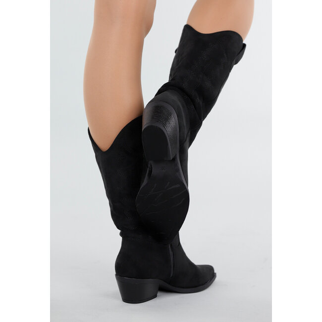 Schwarze Wildleder-Cowboystiefel mit Westernmuster