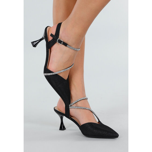 Schwarze Glitzer-High-Heels mit Riemchen