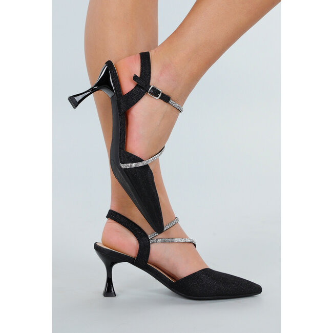 Schwarze Glitzer-High-Heels mit Riemchen